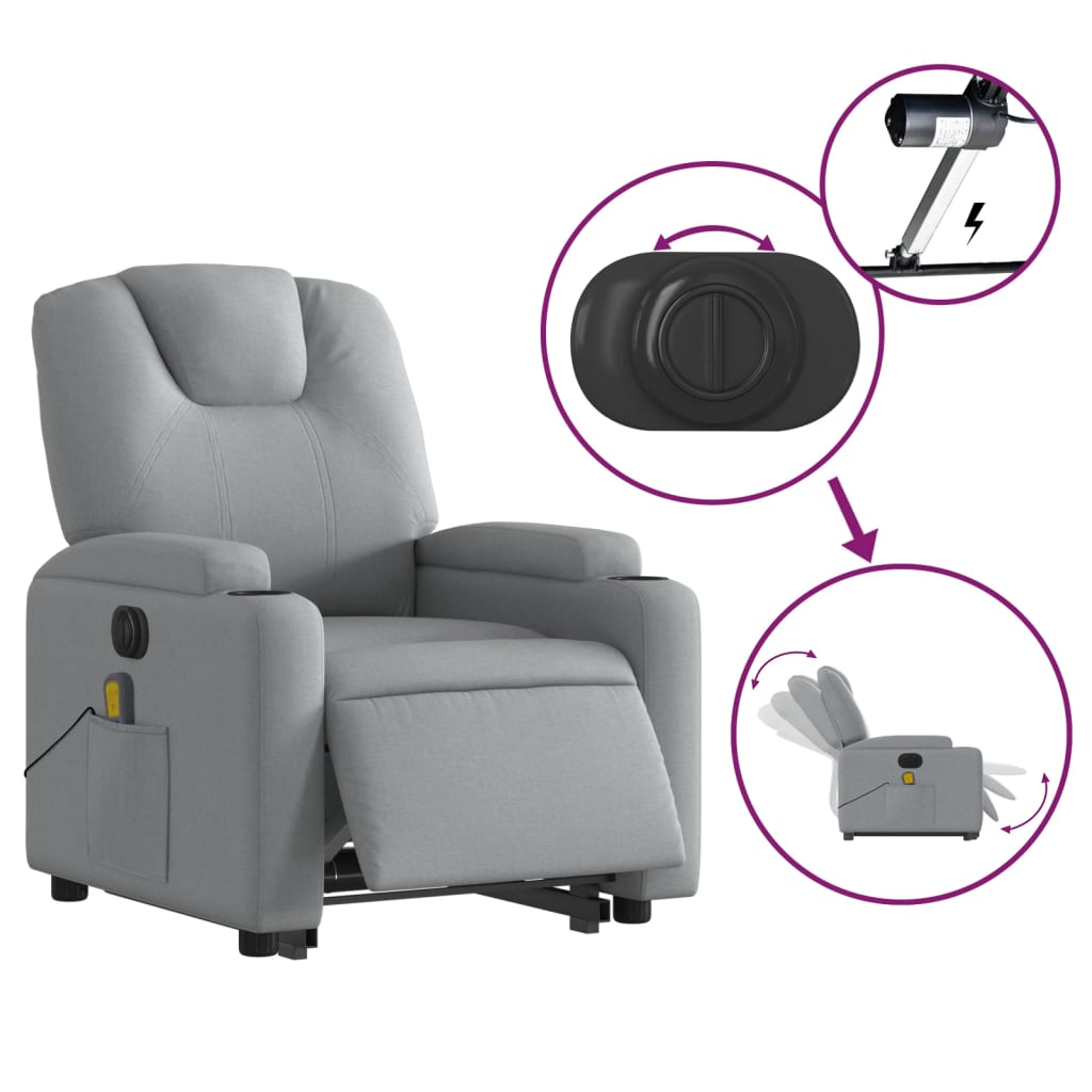 TEVION Electric Stand up Massage Recliner Chair Light Gray Fabric