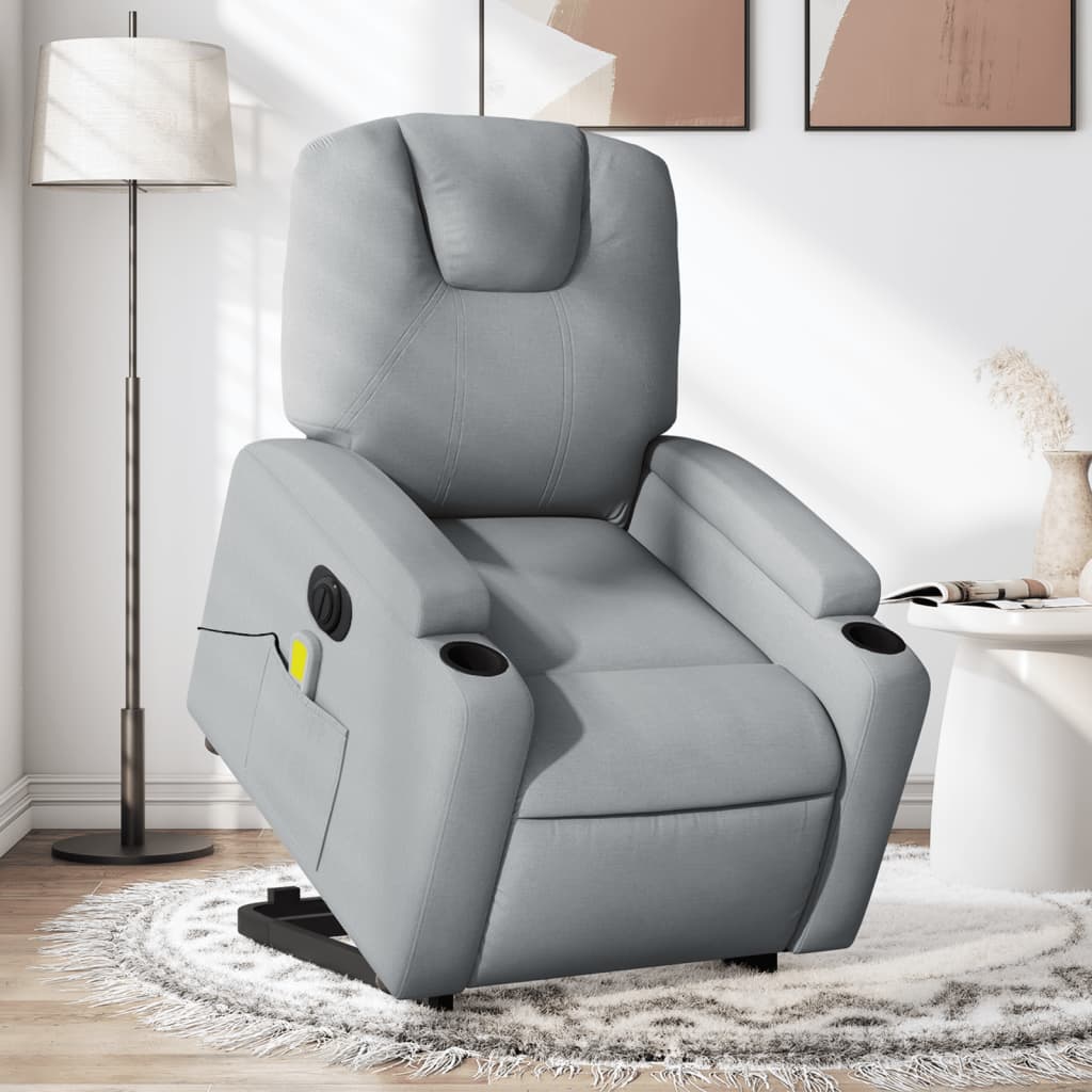 TEVION Electric Stand up Massage Recliner Chair Light Gray Fabric