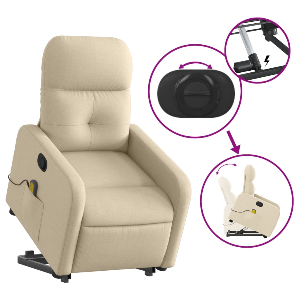 TEVION Stand up Massage Recliner Chair Cream Fabric
