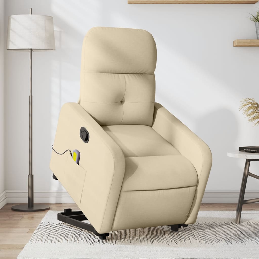 TEVION Stand up Massage Recliner Chair Cream Fabric