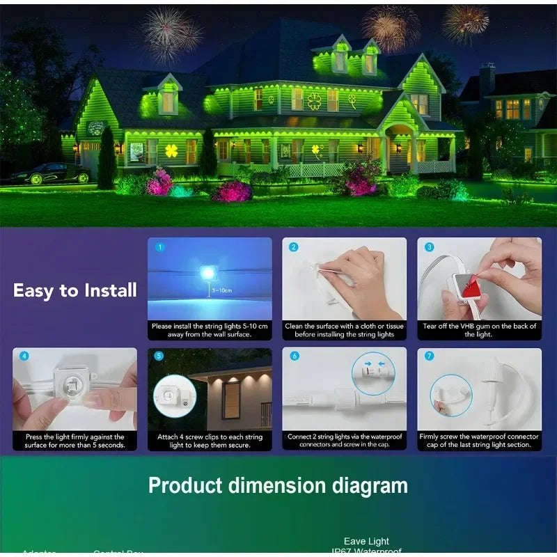 TEVION 200/300ft Permanent Outdoor LED Light Strip RGB Eaves Lights