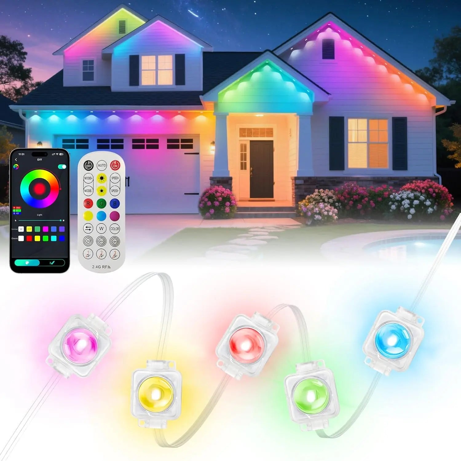 TEVION 200/300ft Permanent Outdoor LED Light Strip RGB Eaves Lights